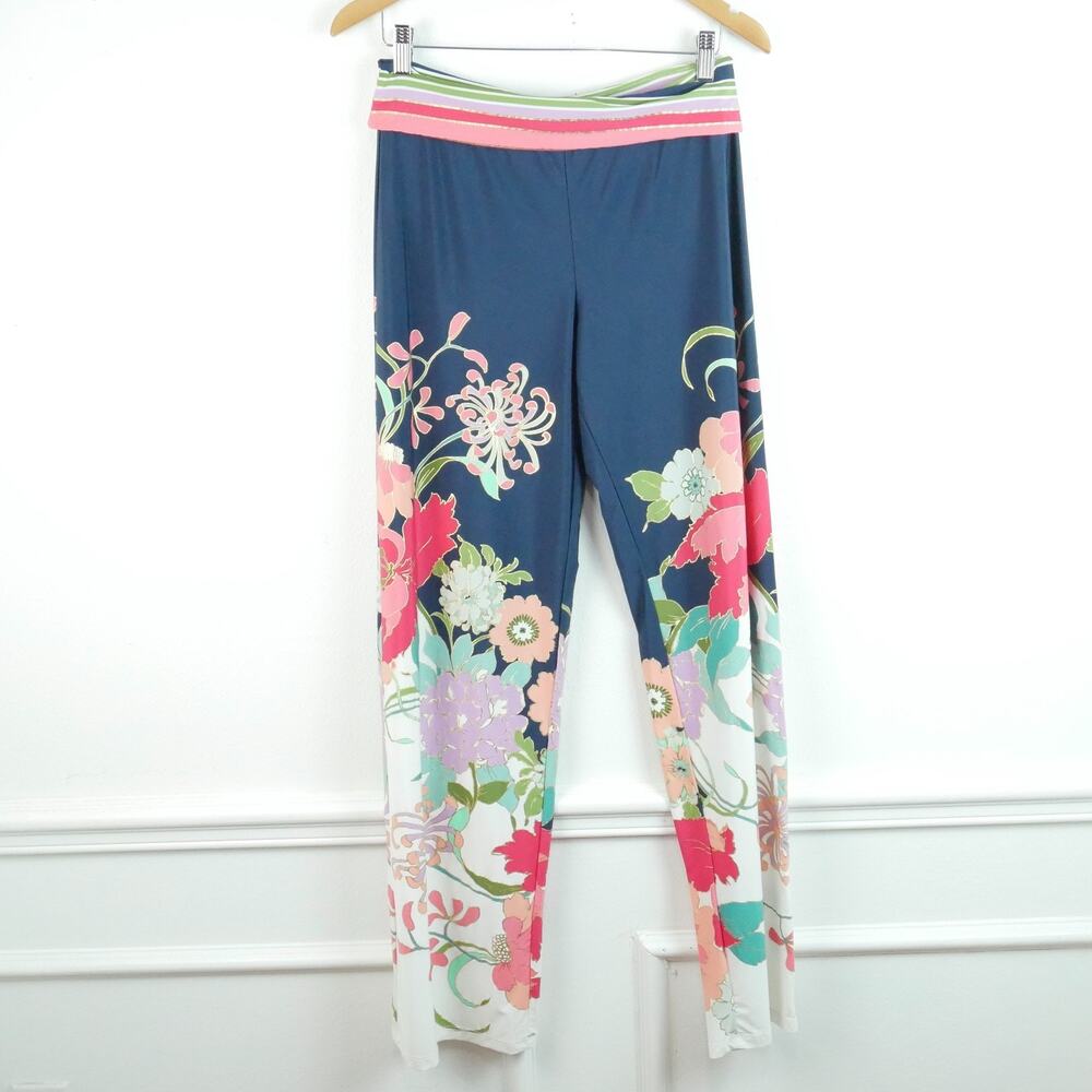 Trina Turk Medium Swim Cover Pants Royal Botanical Retro Floral Resort Beach